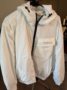YoungLA White Hooded Jacket with Black Zip Accents